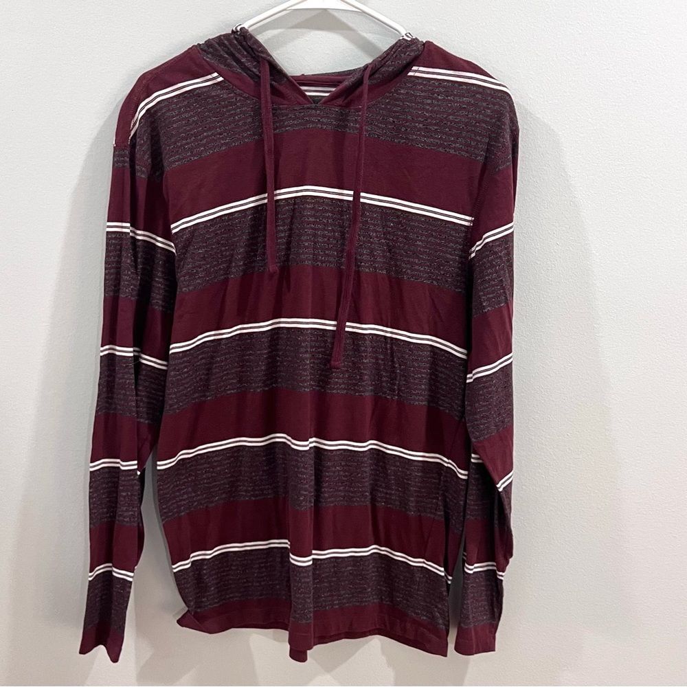 Retrofit Brand men’s burgundy and gray striped long sleeve hoodie top size large